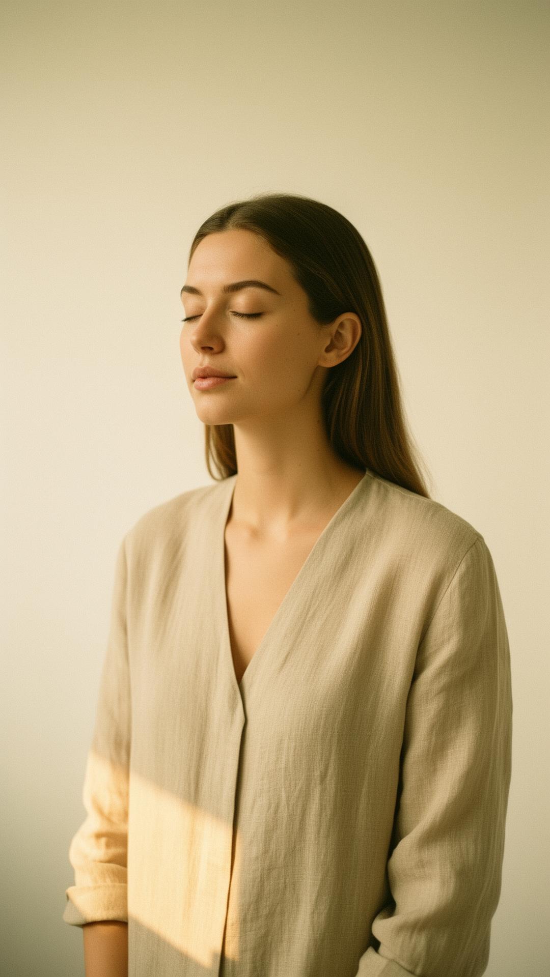 Femme leader sereine baignée de lumière douce